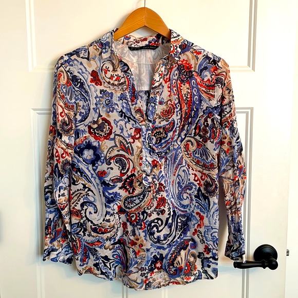Zara Multi-Colour Cotton Popover Shirt, Medium - Picture 1 of 6